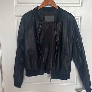 Ci Sono Black Leather Bomber Jacket Size L